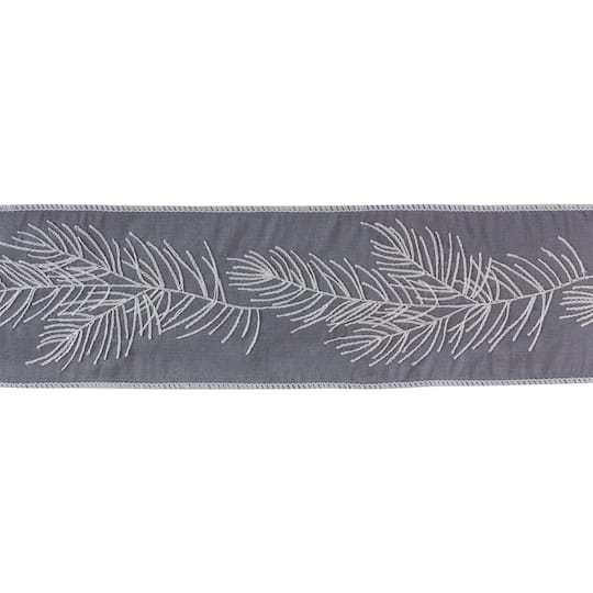 Melrose 4" x 5yd. Gray & White Pine Branch Wired Ribbon | Michaels®